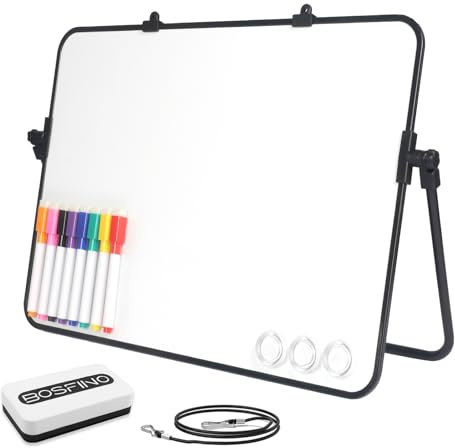 Dry Erase Small Whiteboard A3 with Non-Slip Stand, 30 x 40 cm Double Sided Magnetic Desktop White Board with 8 Whiteboard Pens and Eraser