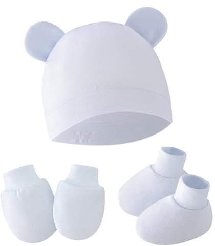 pumpumlia 3pcs/set Cotton Newborn with Scratch Mittens and Foot Infant Warm Headwear Baby Gloves with Socks