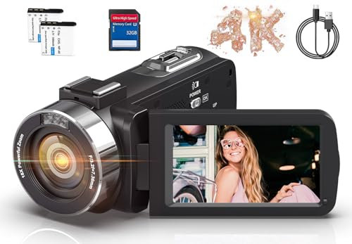 Video Camera Camcorder HD 4K 80MP with IR Night Vision, 18X Digital Zoom Webcam Video Recorder, 3.0 Inch 270 Degree Rotation IPS Screen Vlogging Camera for YouTube with Two Batteries, and 32GB SD Card