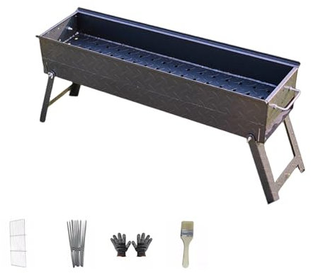 Barbecue Charbon de Bois Portable Support Pliable Plaque D'acier Épaissie Barbecue pour Voyages Arrière-cour Patio, Jardin(100 * 19 * 35cm)