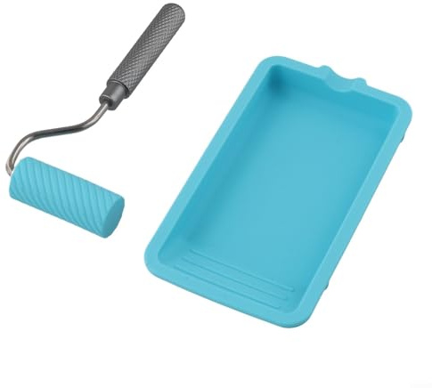 Juego de 2 rodillos con bandeja de silicona para pintura de pared, manualidades y proyectos de carpintería, kit de pintura profesional con marco de rodillo de 9 pulgadas y