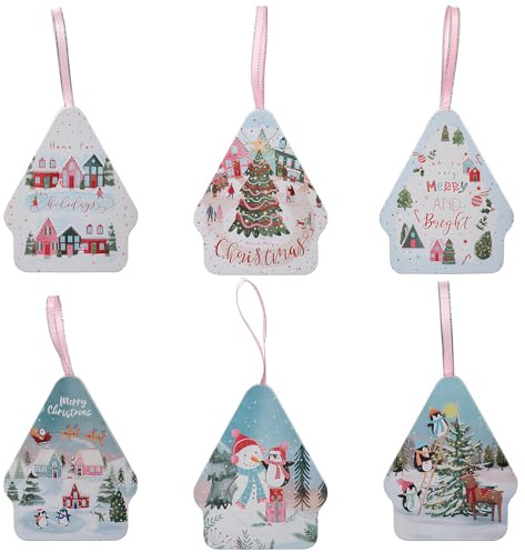LWZko 6 Bote Galletas Navidad, Caja Metal Navidad, Caja de Dulces de Hojalata, Set Cajas de Galletas, Latas de Metal para Chocolate, Dulces, para Colgar el Árbol de Navidad, Nuevo Modelo