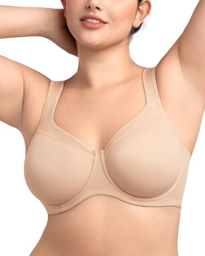 HSIA Bras for Women Minimizer Full Coverage Plus Size Tshirt Convertible Bra Unlined Underwire Seamless Cups with Mesh Light Beige 38DD