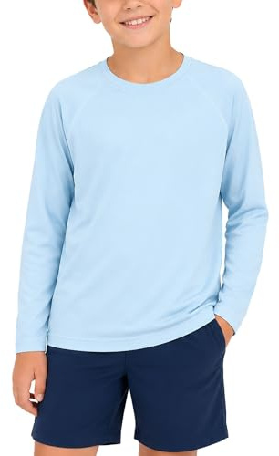 NWDEY Long Sleeve Kids Rash Vest - UPF 50+ Boys UV Swim Top, Quick Dry Girls Rash Vest for Pool & Beach, Kids UV Swimwear (UK, Age, 12 Years, 13 Years, Regular, Light Blue)