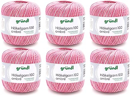 Gründl Häkelgarn 100 ombré (mercerisiertes Baumwollgarn zum Häkeln aus 100% Baumwolle, 100 g / 566 m, Nadelstärke: 1,5-2, 6 x 100 g), Orchidee