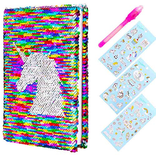 Yiran Switch Pailletten Einhorn Notizbücher für Mädchen mit magischem Stift & Einhorn-Aufkleber - große Notizbücher für Mädchen, Mädchen Geschenk 3-11 Jahre (Bunt)