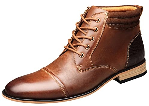 ANUFER Herren Vintage Schnüren Leder Stiefeletten Reißverschluss Formell Abendschuhe Braun SN01825 EU47
