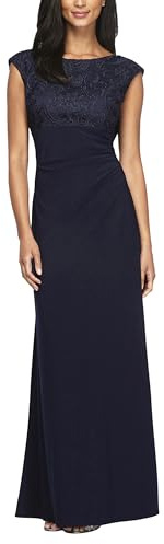Alex Evenings Vestido de Cintura Imperio con Manga Larga y corpiño de Encaje Bordado - Azul - 50