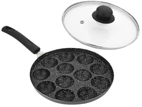 Satre Online and Marketing Non Stick Aluminium Appam Maker Pan 12 Pits with Glass Lid, Black