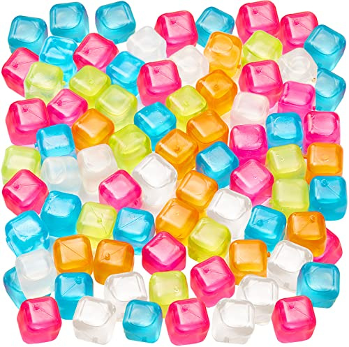 60Pcs Reusable Ice Cubes,Colorful Plastic Ice Cubes,Refreezable Ice Cubes,Non-Diluting Square Cubes,Washable Quick Frozen Ice Cubes for Drinks Cocktail,BPA Free,Purified Water Filled(White+color)