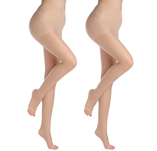 YAGAXI 20D toeless pantyhose - 2 Pairs Control Top open toe pantyhose for women(S, Nude)