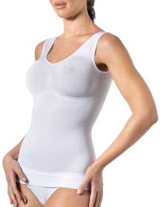 Risalti Tanktop für Damen, Breite Schultern - Kompressions-Unterwäsche aus Weicher Mikrofaser, Nahtlos, Atmungsaktiv, Shapewear - Made in Italy, Weiß