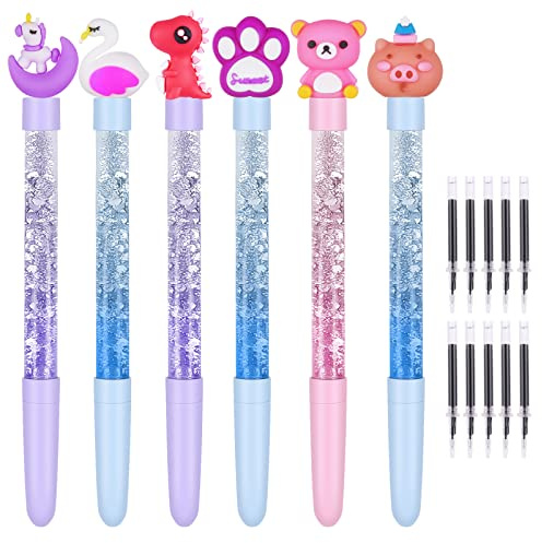 OFFCUP Penna Fenicottero, 6Pcs Penne a Sfera Animale Colorate, Penna a Sfera con 10Pcs Ricariche per Penna, Cancelleria per Fenicottero, Penna Roller per Materiale Scolastico Regalo dei Bambini