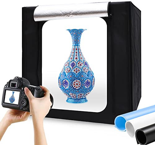 LTRINGYS Light Box Photography 39/100cm Photo Studio Lightbox for Product with 4 Stepless Dimming Lights Panel, Professional Photo Booth Shooting Tent Kit with 3 Color Backdrops