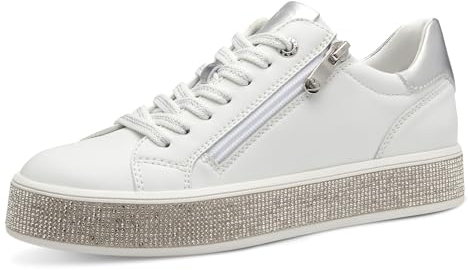 MARCO TOZZI Damen Sneaker flach mit Reißverschluss Freizeit, Weiß (White comb), 38 EU