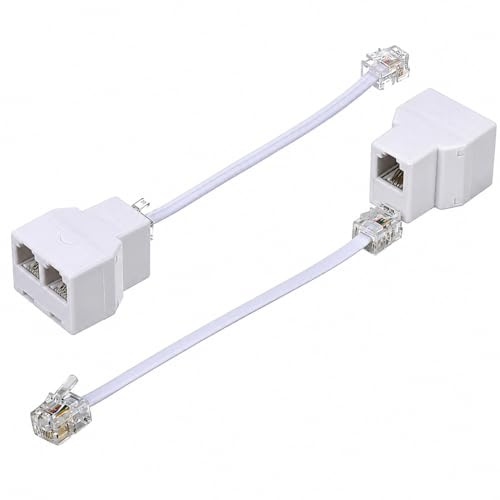 HAWAKA 2 Pack Telefono RJ11 6P4C Adattatore a 2 Vie, RJ11 6P4C Maschio a Convertitore Femminile con 5 Pollici Cavo, Adattatore a Parete Jack Splitter per Linea fissa