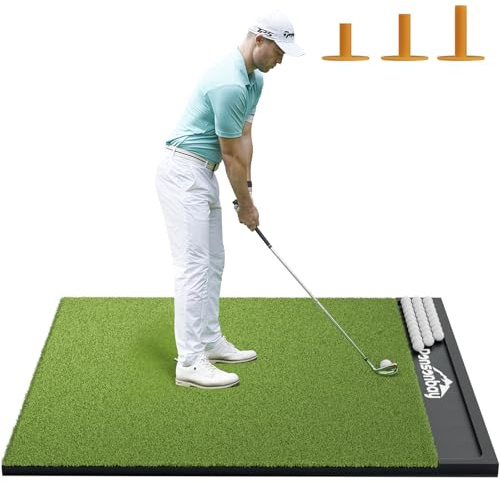 Integrated 5x4ft 6x4ft & 6x5ft 26mm-31mm Golf Mat with Ball Tray, Thickening Golf Mats Practice Outdoor & Indoor Artificial Turf Matt with 3 Tees 5x4ft-1.02in