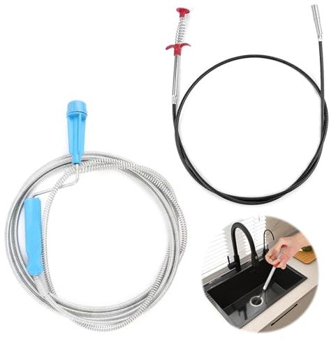 VFANDV Drain Cleaner Spiral Pack of 2, 300 cm x 6 mm Spiral Drain Pipe Cleaning & 1.6 m Retractable 4 Claws Pipe Cleaner Drain Snake Claw Gripper Drain Spiral for Sink Bath Toilet