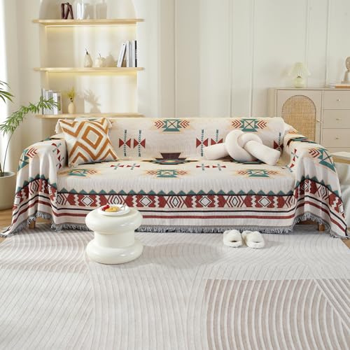 VanderHOME filt bomullsfilt mjuk, tvättbar filt för soffor, sängbäddsoffor, fåtöljer, vardagsrum, multifunktionsöverkast 180 x 380 cm geometrisk konst