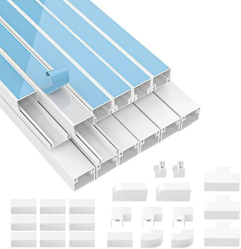 Lot de 12 goulottes de câbles blanches autocollantes de 40 cm (12 pièces de 20 x 10 mm petites) - 22 accessoires et cache-câbles en PVC de 480 cm pour cacher les câbles TV pour tous les câbles