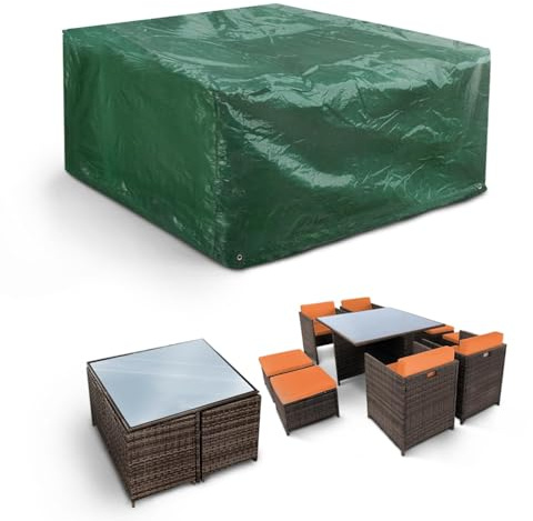 KEPLIN Garden Chair Cover Waterproof – Heavy Duty Outdoor Patio Furniture Protector | All Weather UV & Wind Protection | Brass Eyelets & Tie Cords | Green Polyethylene | 125 x 125 x 71cm
