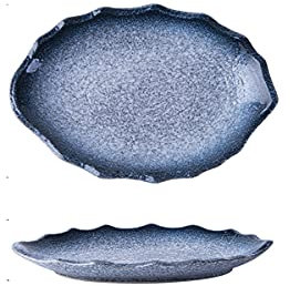 Ovala tallrikar,Retro Creative Blå Porslin Keramik Serviser Japansk Fisktallrik Keramik Oval Hushållsfat Individuell Fisktallrik(10Inch)
