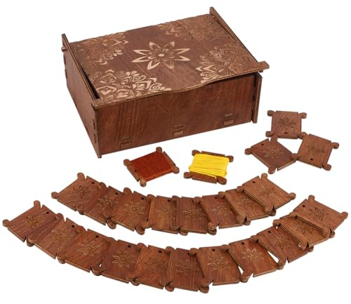 BENECREAT Juego de bobinas de madera, caja organizadora de hilo de bordar con bobinas de costura, herramienta de almacenamiento para alambre, hilo y costura artesanal, 39,5 x 39,5 x 4 mm