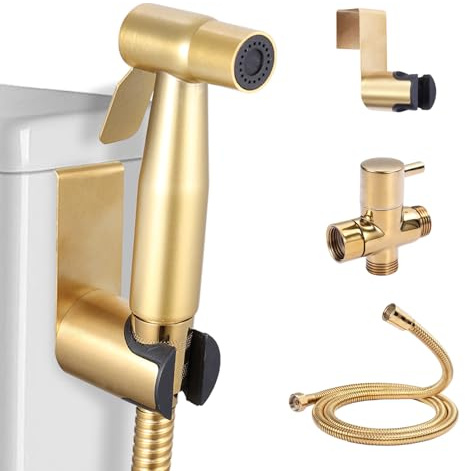Peisaluo Handheld Bidet Sprayer for Toilet, Stainless Steel Adjustable Pressure Jet Spray Kit for Feminine Wash, Baby Diaper Sprayer & Muslim Shower, Leak-Proof with Easy Wall or Toilet Mount(Golden)