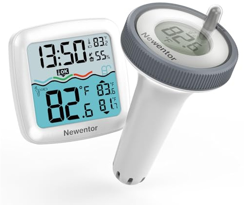 Newentor PoolThermometer - Funk Wasserthermometer Schwimmend– Aufgerüstete IPX8 Wasserdicht – Verbesserter Antennen - Turbo für 100m Reichweite durch Wände – Für Pool, Whirlpool und Aquarium-Weiß