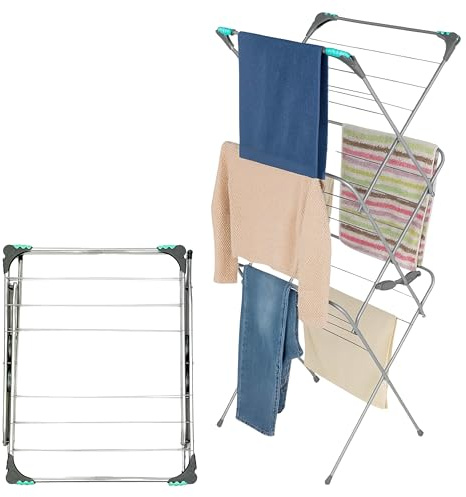 DIVCHI Clothes Drying Rack 3 Tier Airer X-Frame Foldable Lightweight And Sturdy Laundry Racks With Hanging Hooks Space Saving Airers For Indoor & Outdoor Use