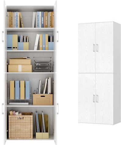 VASAGLE Mehrzweckschrank, mit 4 Türen, 5 Ablagen, Büroschrank, Aufbewahrungsschrank, Kleiderschrank, mit Griffen, Holzspanplatte, 60 x 40 x 180 cm, schneeweiß OFC091WE01