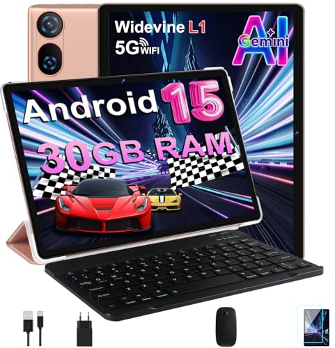 Tablette 10 Pouces Android 15 Avec 30 Go RAM + 2 To ROM Ext, Widevine L1