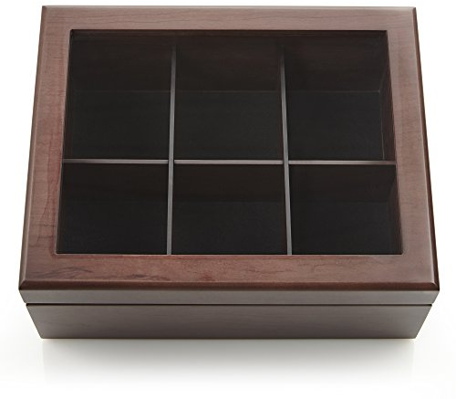 Tea Box - Luxury Wooden Tea Storage Chest from the Apace Living Premier Collection - 6 Adjustable Compartment Tea Bags Organizer Container - Elegantly Handmade w/Scratch Resistant Window