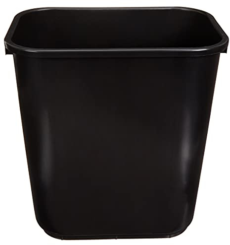 Amazon Basics Rectangular Plastic Office Wastebasket, 7 Gallon, Easy to Clean, Black, Pack of 2