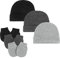 Century Star Neugeborenes Babymütze und Baby Handschuhe Set Baumwolle Beanie Unisex Mütze Baby Mädchen Jungen für 0-6 Monate 3er Set Schwarz Grau und Schwarzgrau