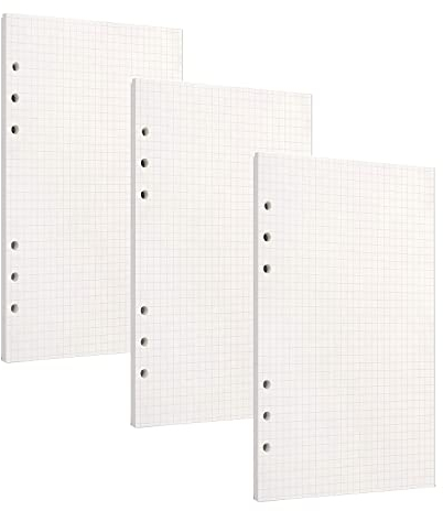 PALUDO 3 Packungen A6 Nachfüllpapier, 135 Blätter Kariert, 6 Löcher Nachfülleinlagen Loose Notizpapier für Filofax Bullet Ringbücher Notizen Skizze