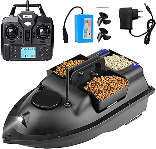 FENGSSLL Barco Teledirigido de Pesca, Barco Cebador Pesca Inteligente, con GPS y Luz LED de Visión Nocturna, Adecuado para Uso Nocturno y Nublado, Mando a Distancia 500M,12000mAh-1battery