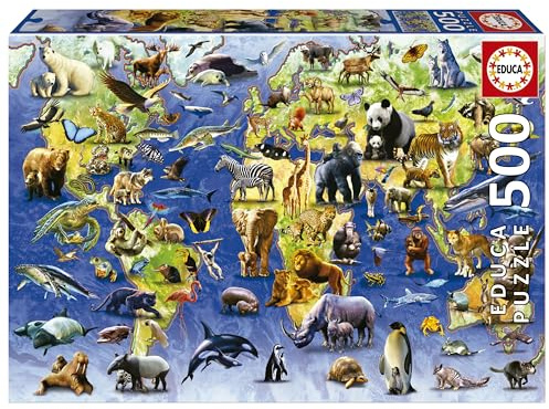 Educa - Puzzle da 500 pezzi per adulti e bambini | Specie in pericolo di estinzione. Misura: 48 x 34 cm. Include la colla Fix Puzzle. Da 11 anni (19908)