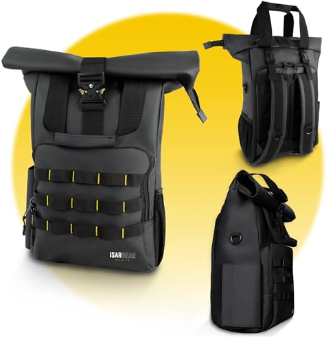 Isar Gear® XXL Rolltop Rucksack 50l aus wasserabweisendem LKW-Planenstoff - Großer Outdoor Rucksack mit 15,6 Laptopfach für Arbeit, Fotografie, Klettern & Reisen