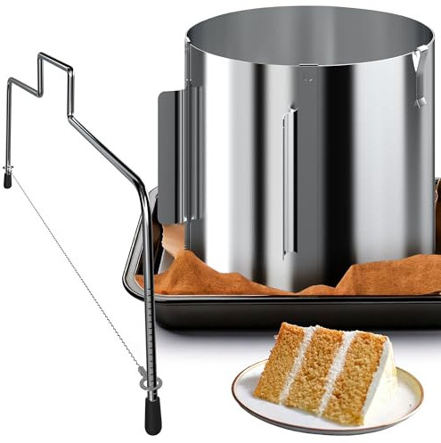 Menz Set Tortenschneider höhenverstellbar + Tortenring verstellbar hoch 15 cm - 2-teiliges Edelstahl Torten-Zubehör Set, Backset, Backzubehör für die Tortenzubereitung