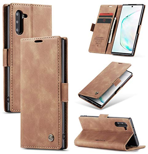 Phernykas Coque pour Samsung Galaxy Note 10 (Pas Compatible S10) Portefeuille Étui, Housse Flip en Cuir PU Protection Pochette Wallet Case, [Magnétique] [RFID] Note 10 Porte Carte Cover, Brun