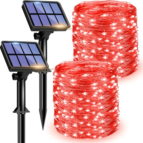 litogo [2 Pacchi 12m 120 LED Rosso Catena Luminosa Esterno, Luci Solari Esterno, Filo Luci Led 8 modalità Lucine da Esterno Decorative Per Giardino, Natale, Patio, Cortile, Matrimonio, Festa