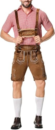 Fasheepfa Lederhosen Kostymset för män kostym set Oktoberfest outfit komplett traditionell skjorta rutig skjorta hängselbyxor bayersk utklädning