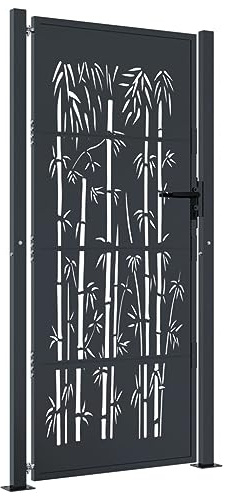 Refined Gartentür mit Bambus-Design Abschließbar Hoftor Eingangstor für Garten Terrasse Tor Zauntor Gartenpforte Gartentor Anthrazit 105x180 cm Stahl Bambus-Design