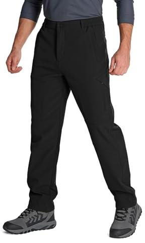 Men's Waterproof Trousers Warm Fleece Lined Ski Snow Pants Windproof Softshell Thermal Winter for Hiking Golf Walking with 5 Zip Pockets（6086，Black，40）