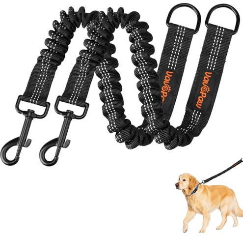 VavoPaw Bungee Dog Leash Extender, Shock Absorbing Dog Lead Extender for No Pull & Prevents Injury, Retractable Bungee Leash for Large Dogs with 360° Swivel Clip & Reflective Strip, 2 Pack