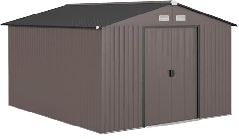 Outsunny Casetta da Giardino 8.3m² Acciaio Kit Fondazione Marrone
