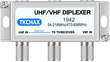 TKCHAX UHF/VHF TV Antenna Combiner & Diplexer: Eliminate Rotators, Merge 2 Antennas into 1 Coax Output - Weatherproof for Harsh Outdoor/Indoor Installation