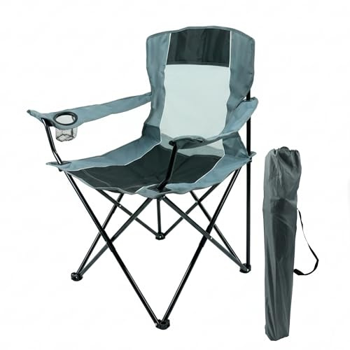 Nordiq - Silla de Camping Plegable con Respaldo Transpirable para Playa y Exterior con Portavasos y Bolsa de Transporte - 65x90x110cm - Acero Resistente - Peso Máximo Soportado 110 kg Gris