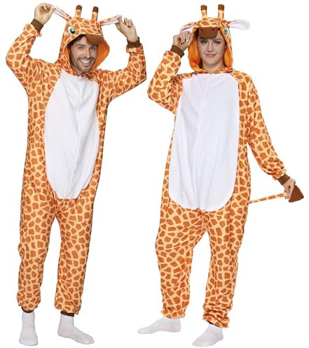 Spooktacular Creations Unisex Erwachsene Plüsch Pyjama Schlafanzug, Damen Herren Jumpsuit Jumpsuit Giraffe Tier Kostüm Halloween Karneval Kostüm,XL